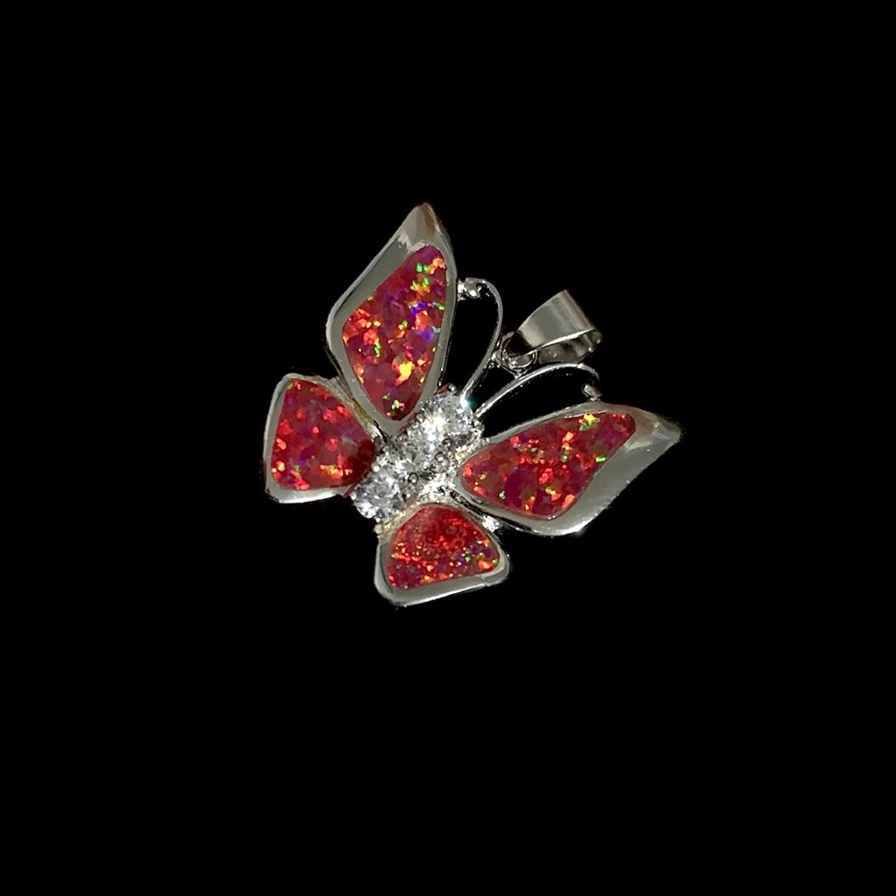 Silver and created Opallite butterfly pendant only, no chain.
